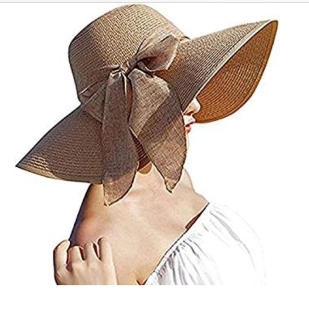 Big Bowknot Straw Hat Foldable